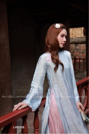 Áo dài tơ tằm hà đông tong xanh thiên thanh