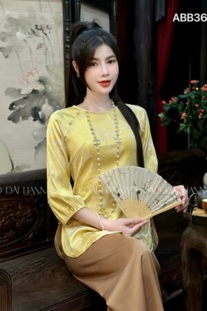 Set bà ba cao cấp lụa tô châu vàng gold tay chun