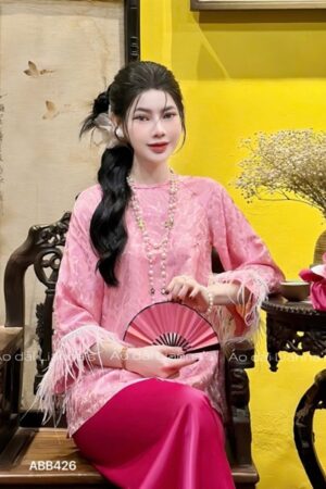 Áo bà ba gấm má Hồng tay long vũ