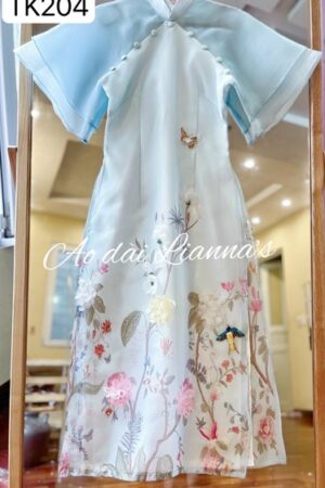 Xanh blue kết hoa nổi kết hạt 2 vai