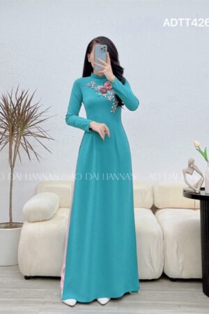 Áo dài chiffon xanh đậm hoa kết ruy băng kiotviet 41b608174058e66c2c175ee1e2080da2