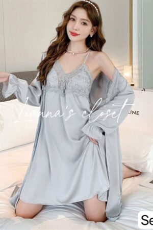 Set choàng ren xám