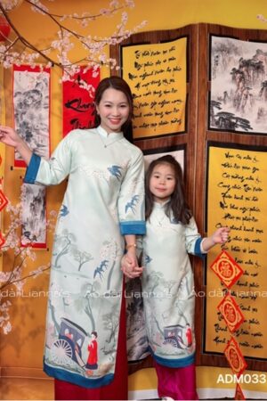 Áo dài bé gái gia đình xanh kiotviet 4402950dd4bd0a422da42ac20e033626