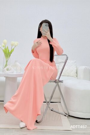 Áo dài lụa thái Tuấn màu peach