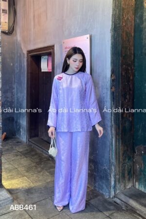 Set bà ba lụa hà đông tím suông