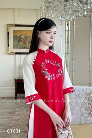 Áo dai đỏ thêu hoa vòng tròn kiotviet 4f494d81a06dda93e2ed932fecabea61