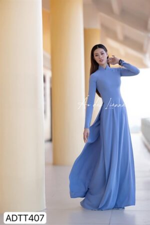 Áo dài lụa thái tuấn xanh than