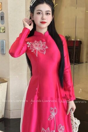 Áo dài cao cấp lụa valentino Hồng sen
