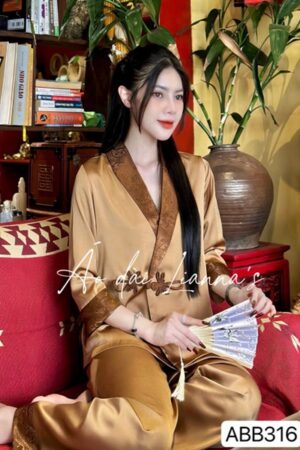 Set đi lễ cổ chéo phối gấm (nâu)