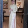Ao dai tơ tằm 4 tà vàng kem