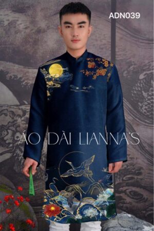 Áo dai nam xanh dương đậm chim núi