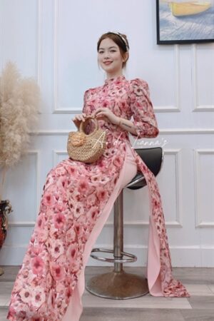 Áo dài TT tơ hoa nhí hồng
