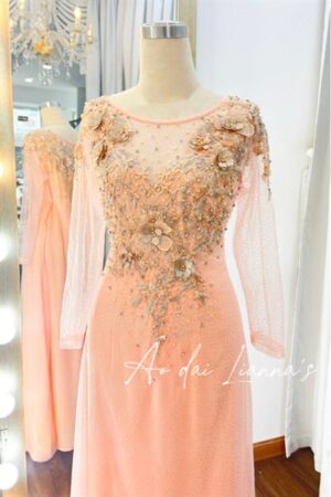 Áo dài bà sui hồng peach