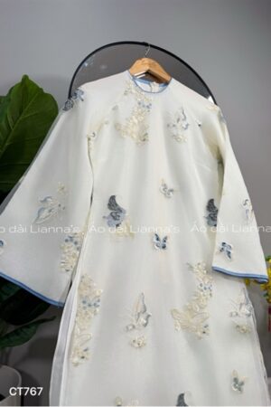 Áo dài suông bướm xanh cổ tròn kiotviet 70a868d9993d20dafd87ae1c944fe989