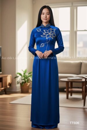 Áo dài thiết kế kết đá tong xanh đậm