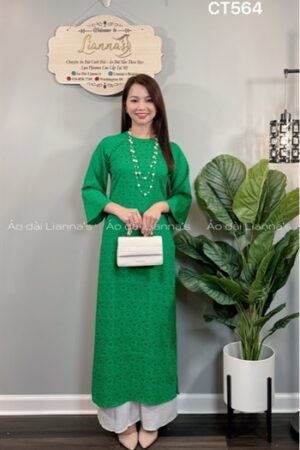 Áo dài suong gấm hoa cúc xanh lá kiotviet 740c1c92f39a61ae6bc97ab6faeffb64