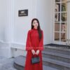 Áo dài suông đỏ hoa tiet bướm
