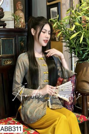 Set bà ba đi lễ cao cấp bạc nút vàng tay loe