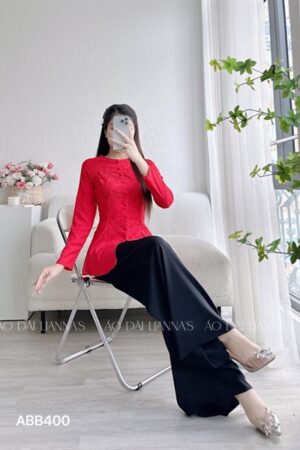 Set ba ba gấm tơ hoa liễu đỏ tươi