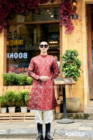 áo dài gam nam đỏ hoa tiết gold