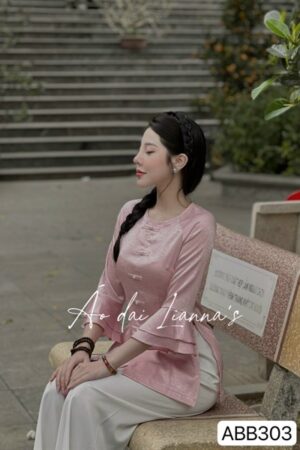 Set đi lễ tay loe cánh tiên hồng phấn