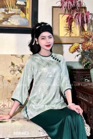 Áo bà ba gấm thọ xanh lá