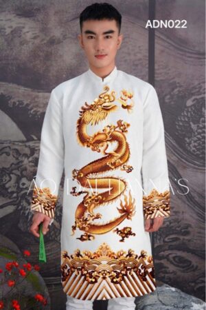 Áo dài nam rồng trắng_gấm