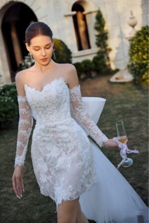 váy cưới ngắn kết nơ