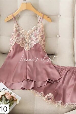 Set lụa 2 dây hong ren hoa