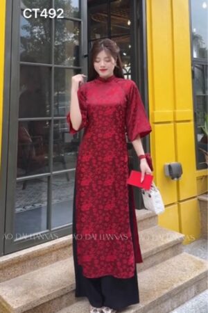 Áo dài tơ hoa mai đỏ đô _form suông kiotviet a3e302daa7b1cc7bf4da37b4dd7ea550