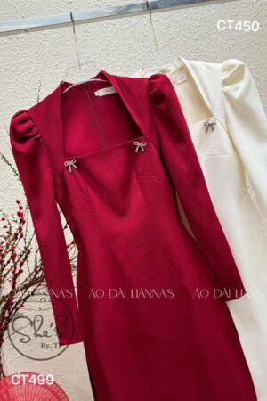 Áo dài thiế kế cổ vuông tay bồng đỏ kiotviet a5d9ddf65ea05fae0c6366b0c0fbf736