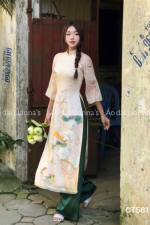 Áo dài cách tan hoa sen tong màu be kiotviet b020d5ee52a2b9743b4bf807c47b80cb