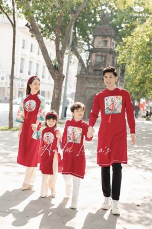 ADGD bé gái đỏ in hoa sen va lân