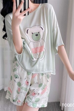 set lụa đùi bear xanh lá