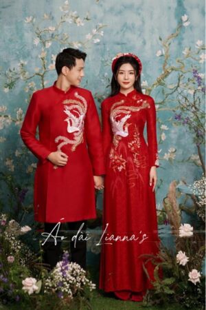 Set áo dài cưới uyen ương đỏ