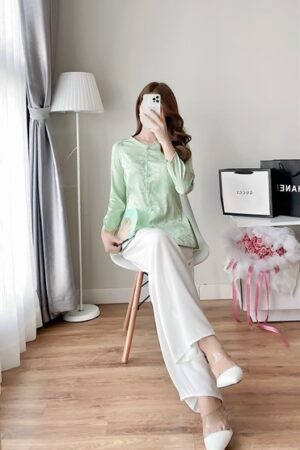 ABB xanh cốm trơn gấm