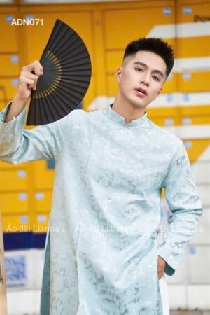 Áo dài nam xanh xám