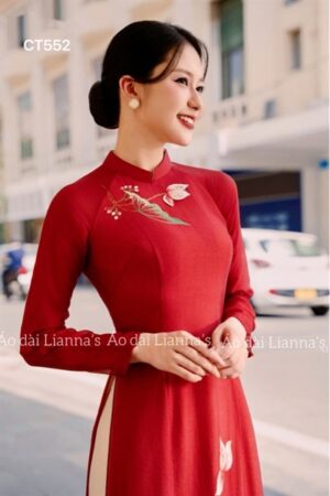 Áo dài đỏ thêu hoa sen kiotviet d35a6b4e513deda8df4b343bad98ac6f