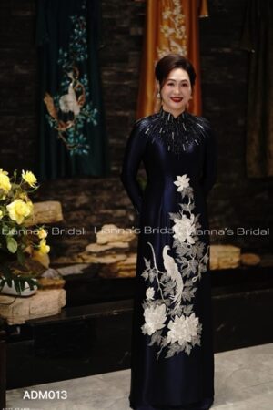 Áo dài mẹ cao cấp xanh định kết