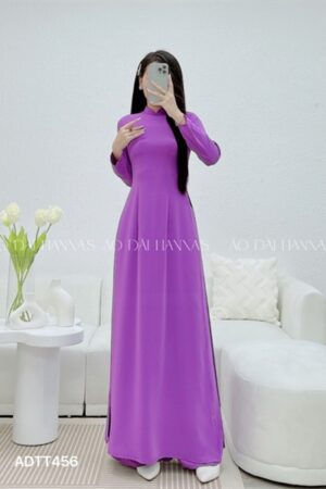 Áo dài lụa thái Tuấn tím cà