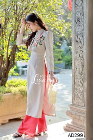 Set ao dai khoác màu ghi