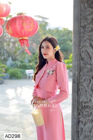 Set ao dai khoác màu hồng