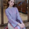 Áo dài tơ ánh kim 4 tà tím nhẹ