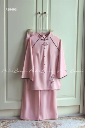 set pháp phục thêu sen cổ tàu Hồng phấn