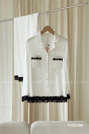 lụa tay dài quan dai trắng ren đen