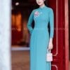 Áo dài chiffon xanh đậm hoa kết ruy băng kiotviet f696a642ea7be2a51e8457c5e37660cd