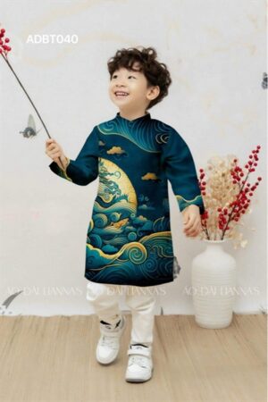 Áo dài be trai mây núi xanh lá _gam cao cap ko