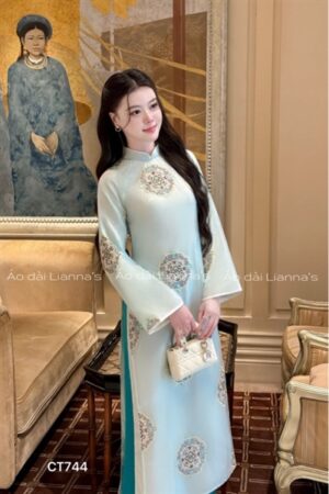 Áo dài suông ren thêu tròn tông xanh Ngọc kiotviet f770df8e1c5f8a4a4d60be6e873bed02