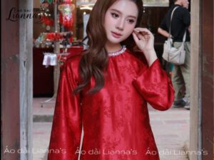 áo dài tết kết cườm cổ