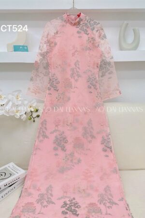 Áo dài cách tan hồng thêu phong canhe quan Hồng sen kiotviet 055d2db70611cc8bfa78a659b219b1ff
